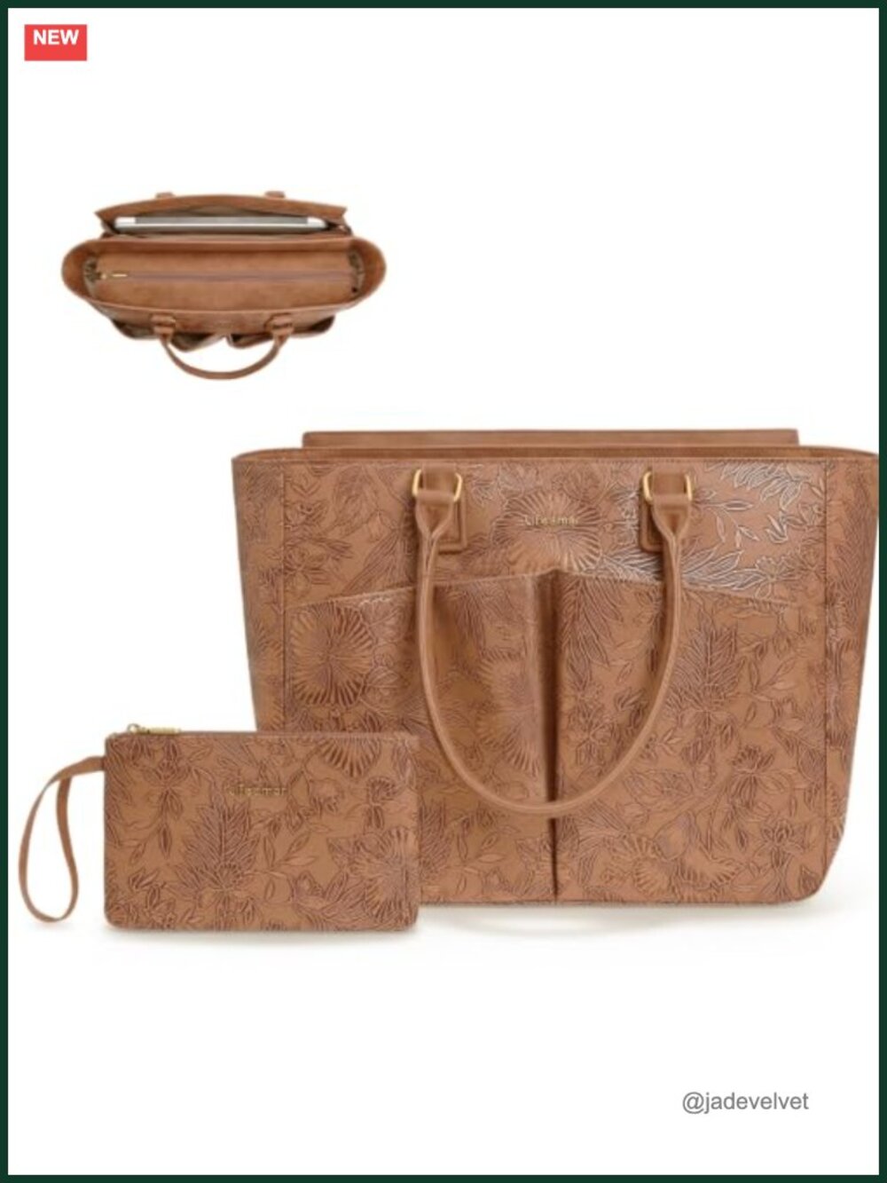 Leather Laptop Tote Bag for Women, Work Briefcase with Padded Compartment & Cup